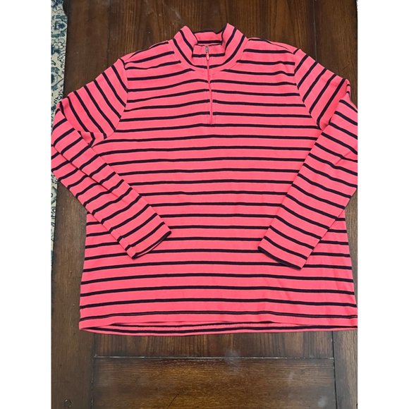 L.L.Bean Pink And Navy Blue Long Sleeve Quarter Zip Pullover Sweater 2X - Picture 1 of 6